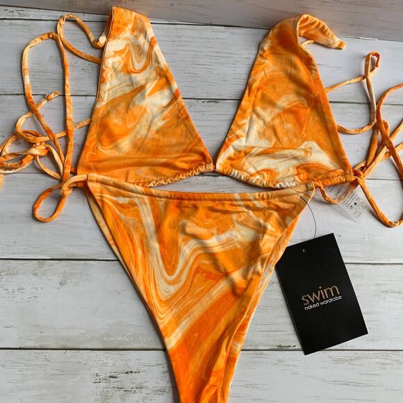 NWT Naked Wardrobe Bikini Set in Orange Swirl - Picture 4 of 11